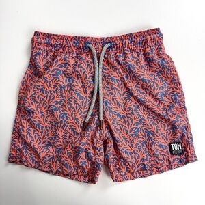 Tom & Teddy Boys Size 5-6 Blue Coral Lined Swim Trunks Adjustable Waist Coastal